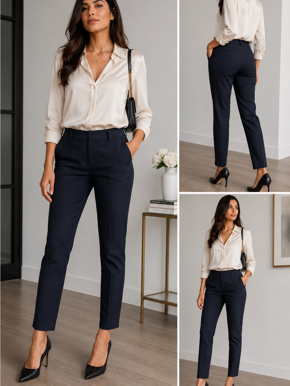 H&M Navy Blue Slim Straight Office Dress Pants Women’s Size 8 Career Trousers
